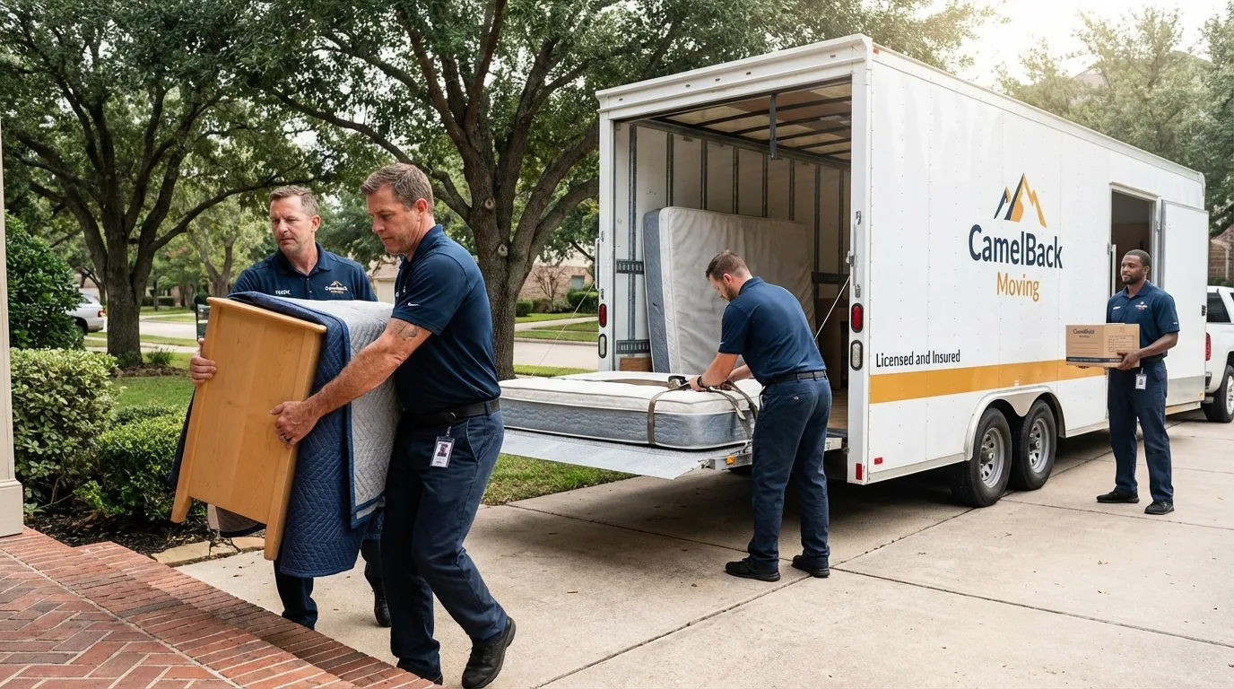 Crew loading residential truck for cross-state move from Paxton, IL